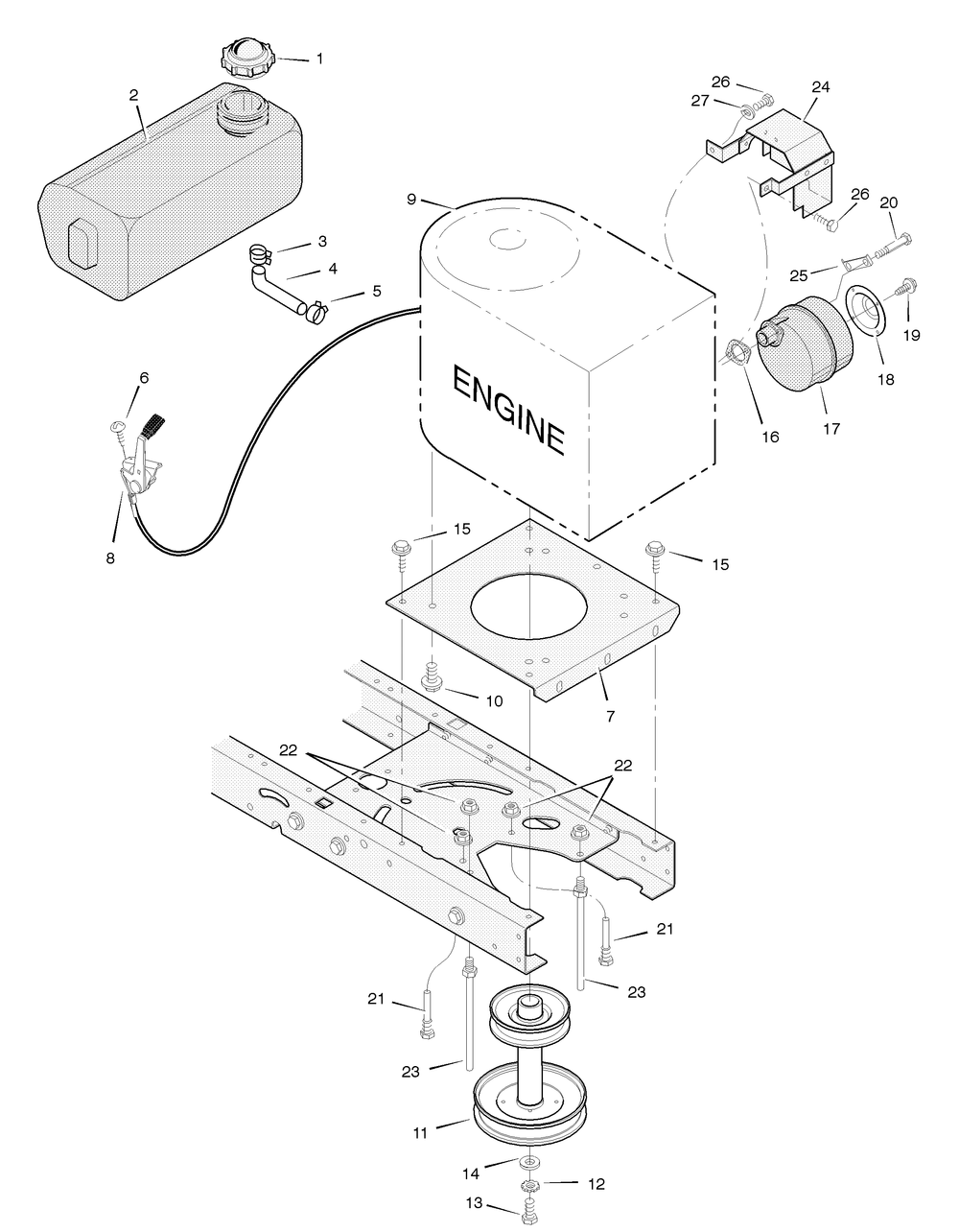 Engine Mount Diagram and Parts List for 38516X53D 2004 Briggs and Stratton Lawn Tractor